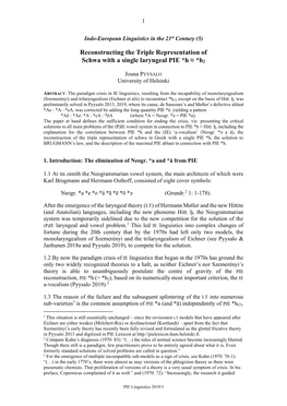 Reconstructing the Triple Representation of Schwa with a Single Laryngeal PIE *H ≈ *H2