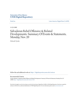 Salvadoran Rebel Offensive & Related Developments: Summary of Events & Statements, Monday, Nov