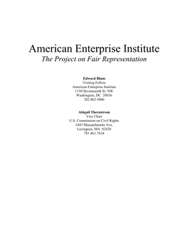 An Assessment of Voting Rights Progress in Louisiana Prepared for the Project on Fair Representation American Enterprise Institute