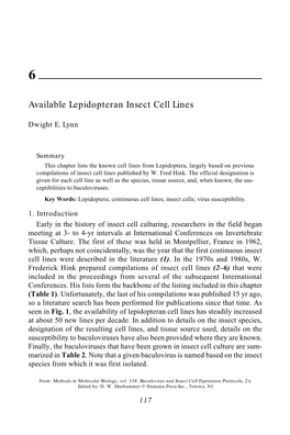 Available Lepidopteran Insect Cell Lines