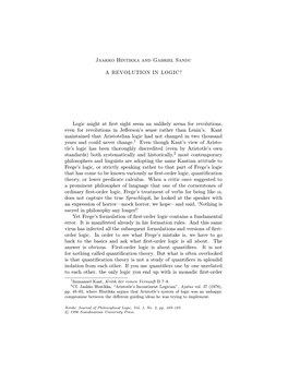 Jaakko Hintikka and Gabriel Sandu a REVOLUTION in LOGIC? Logic Might at First Sight Seem an Unlikely Arena for Revolutions, Even