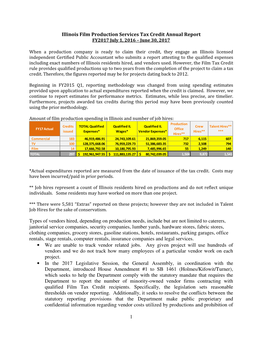 1 Illinois Film Production Services Tax Credit Annual Report Types Of