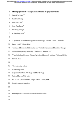 Mating System of Ustilago Esculenta and Its Polymorphism