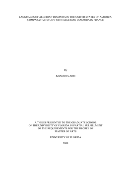 Languages of Algerian Diaspora in the United States of America: Comparative Study with Algerian Diaspora in France