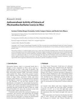 Plectranthus Barbatus Leaves in Mice