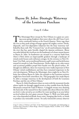 Bayou St. John: Strategic Waterway of the Louisiana Purchase