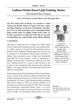 Gallium-Nitride-Based Light-Emitting Diodes 2014 Nobel Prize in Physics