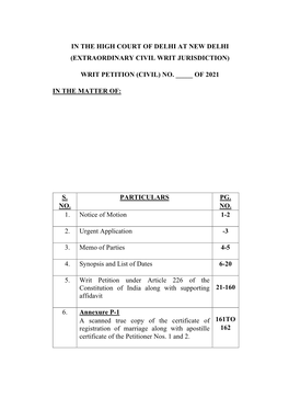 In the High Court of Delhi at New Delhi (Extraordinary Civil Writ Jurisdiction) Writ Petition (Civil) No. ___Of 2021 In