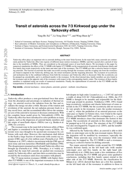 Transit of Asteroids Across the 7/3 Kirkwood Gap Under the Yarkovsky Eﬀect