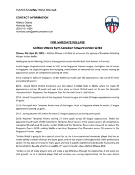 PLAYER SIGNING PRESS RELEASE Atlético Ottawa Signs Canadian