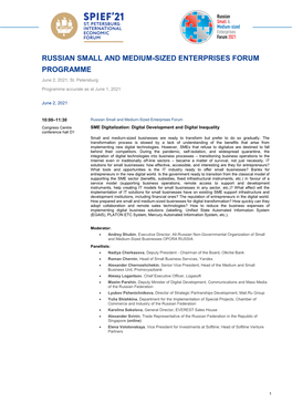 Russian Small and Medium-Sized Enterprises Forum Programme