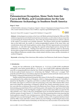 Paleoamerican Occupation, Stone Tools from the Cueva Del Medio, and Considerations for the Late Pleistocene Archaeology in Southern South America