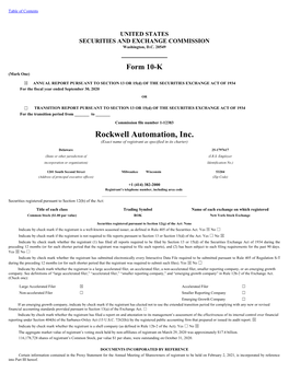 Rockwell Automation, Inc. (Exact Name of Registrant As Specified in Its Charter)