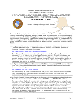 Annotated Bibliography Series in Support of Coastal Community Hazard Planning—Northwest Alaska Kwigillingok, Alaska