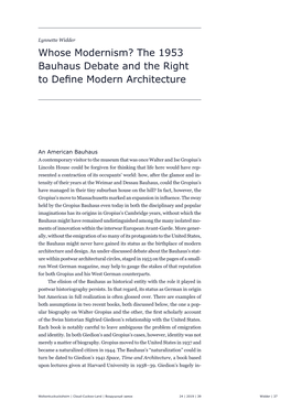 Whose Modernism? the 1953 Bauhaus Debate and the Right to Define Modern Architecture