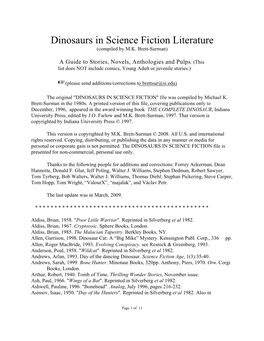 Dinosaurs in Science Fiction Literature (Compiled by M.K