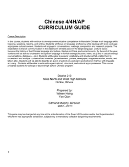 Chinese 4/4H/AP CURRICULUM GUIDE