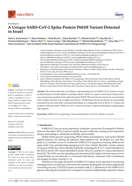 A Unique SARS-Cov-2 Spike Protein P681H Variant Detected in Israel