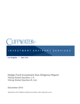 Hedge Fund Investment Due Diligence Report Viking Global Equities, L.P