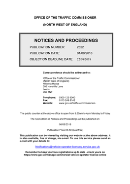 Notices and Proceedings for the North West of England