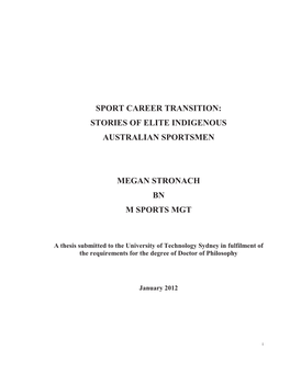 Sport Career Transition: Stories of Elite Indigenous Australian Sportsmen