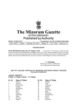 The Mizoram Gazette EXTRA ORDINARY Published by Authority RNI No