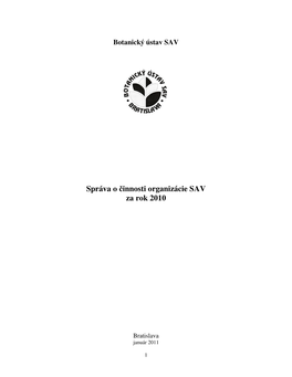 Správa O Činnosti Organizácie SAV Za Rok 2010