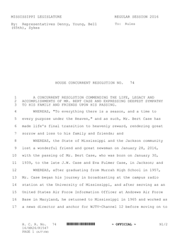 MISSISSIPPI LEGISLATURE REGULAR SESSION 2016 By