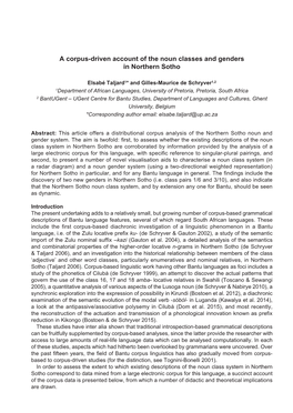 A Corpus-Driven Account of the Noun Classes and Genders in Northern Sotho