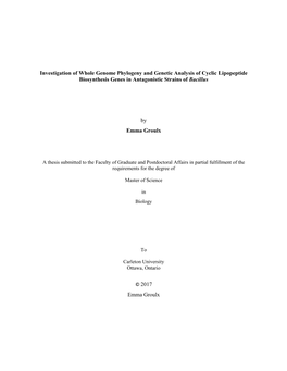 Investigation of Whole Genome Phylogeny and Genetic Analysis of Cyclic Lipopeptide Biosynthesis Genes in Antagonistic Strains of Bacillus