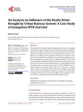 An Analysis on Influence of the Realty Rents Brought by Urban Railway System: a Case Study of Guangzhou MTR 2Nd Line
