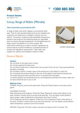 Coway Range of Bidets (PR01284)