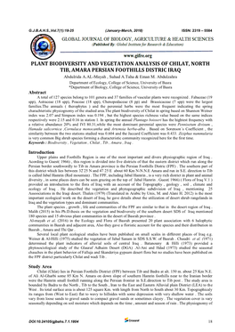 PLANT BIODIVERSITY and VEGETATION ANALYSIS of CHILAT, NORTH TIB, AMARA PERSIAN FOOTHILLS DISTRIC IRAQ Abdulrida A.AL-Mayah , Suhad A.Taha & Eman M