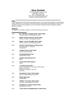 Gary Dunkel Resume July 2012