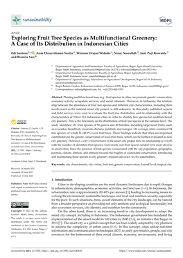 Exploring Fruit Tree Species As Multifunctional Greenery: a Case of Its Distribution in Indonesian Cities