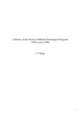 A History of the Society of British Neurological Surgeons 1926 to Circa 1980