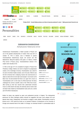 Subrahmanyan Chandrasekhar - Asrtophysicist - Scientists 22/12/2018, 18(55