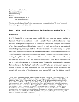 Royal Credible Commitment and the Partial Default of the Swedish Diet in 1719