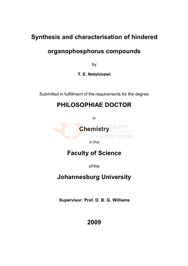 Synthesis and Characterisation of Hindered Organophosphorus