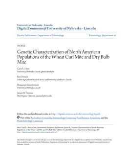 Genetic Characterization of North American Populations of the Wheat Curl Mite and Dry Bulb Mite Gary L