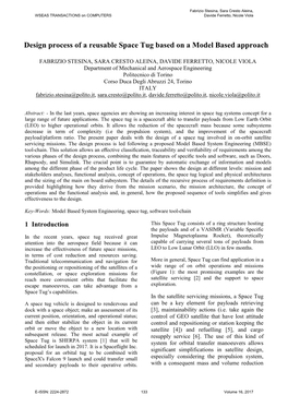 Design Process of a Reusable Space Tug Based on a Model Based Approach