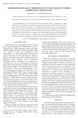 Comparison of Skull Morphology in Nine Asian Pit Vipers (Serpentes: Crotalinae)