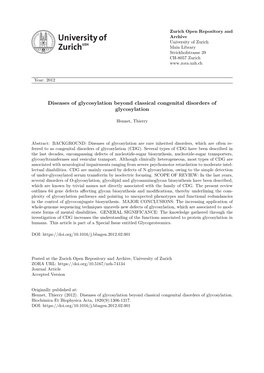 Diseases of Glycosylation Beyond Classical Congenital Disorders of Glycosylation