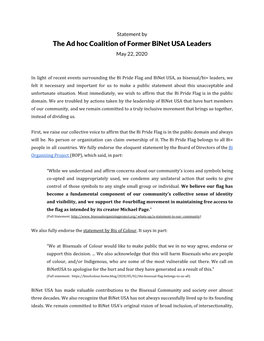 Public Statement by the Ad Hoc Coalition of Former Binet USA