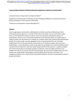 Yeast-To-Hypha Transition of Schizosaccharomyces Japonicus in Response to Natural Stimuli