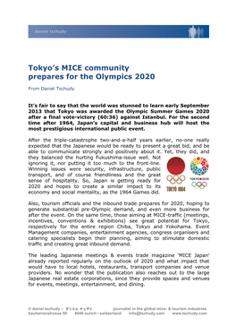 Tokyo's MICE Community Prepares for the Olympics 2020