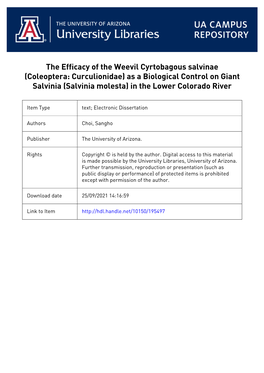 THE EFFICACY of the WEEVIL Cyrtobagous Salviniae