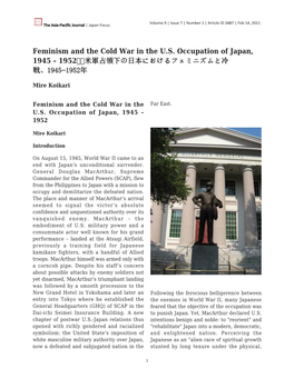 Feminism and the Cold War in the US Occupation of Japan