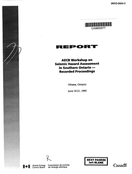 Canada AECB WORKSHOP on SEISMIC HAZARD ASSESSMENT in SOUTHERN ONTARIO — RECORDED PROCEEDINGS