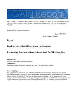 2017 Egypt Food Service – Hotel Restaurant Institutional